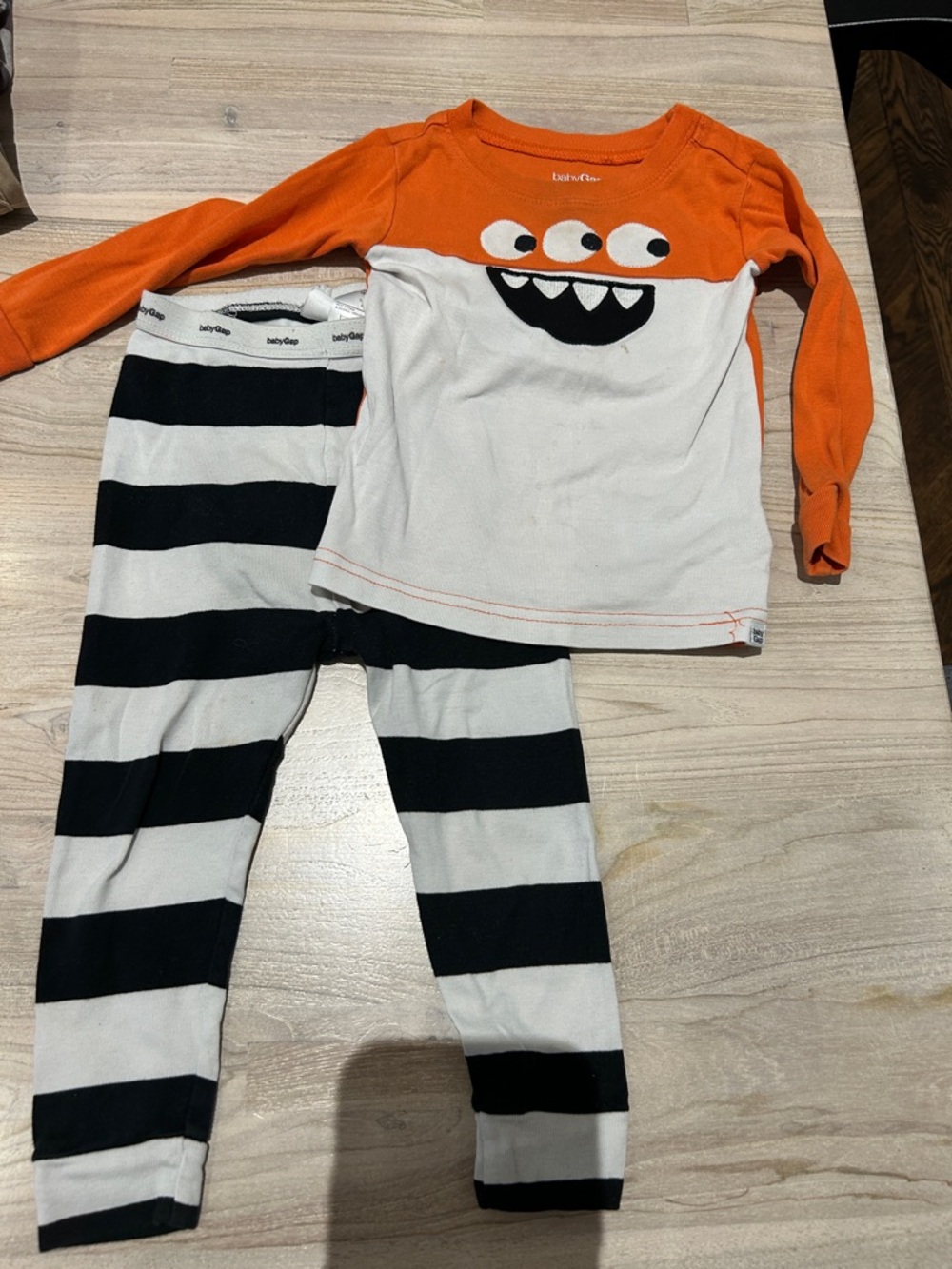 GAP Orange & White Monster Top with Black-and-White Striped Pants